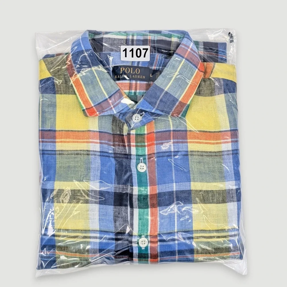 Polo Ralph Lauren Linen Button Up Shirt Mens Large Multicolor Plaid Long Sleeve - Picture 11 of 11